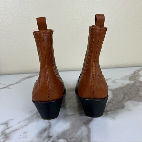 Chase+Chloe Women Size 9 Brown Faux Leather Pointed Toe Pull On Ankle Boots - Picture 9 of 10